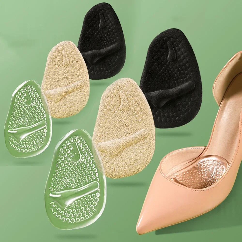 2ペアの滑り止め前足パッド、ハイヒール、厚い衝撃吸収ハーフサイズパッド、汗吸収、通気性のあるマッサージ、滑り止めパッド