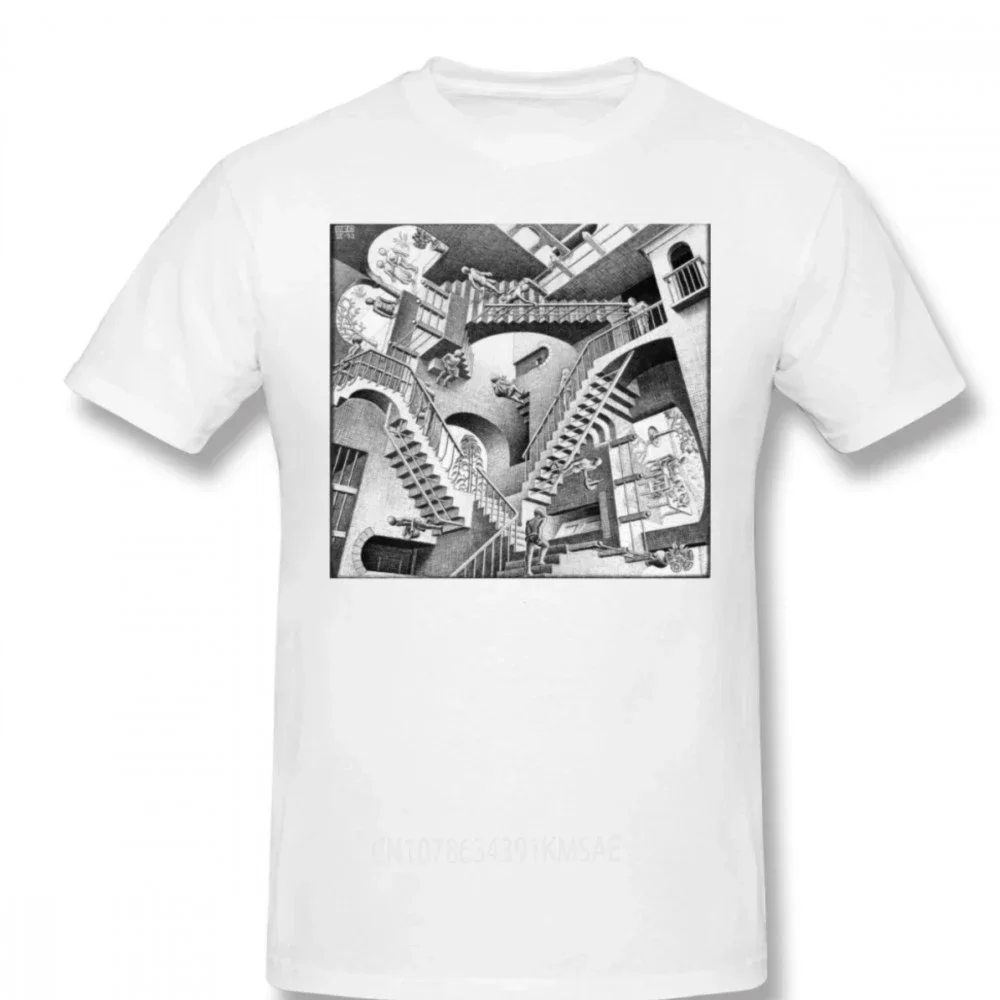 Escher T Shirt MC Escher T-Shirt Cotton Fun Tee Shirt Mens Short Sleeves Printed Plus size Streetwear Tshirt