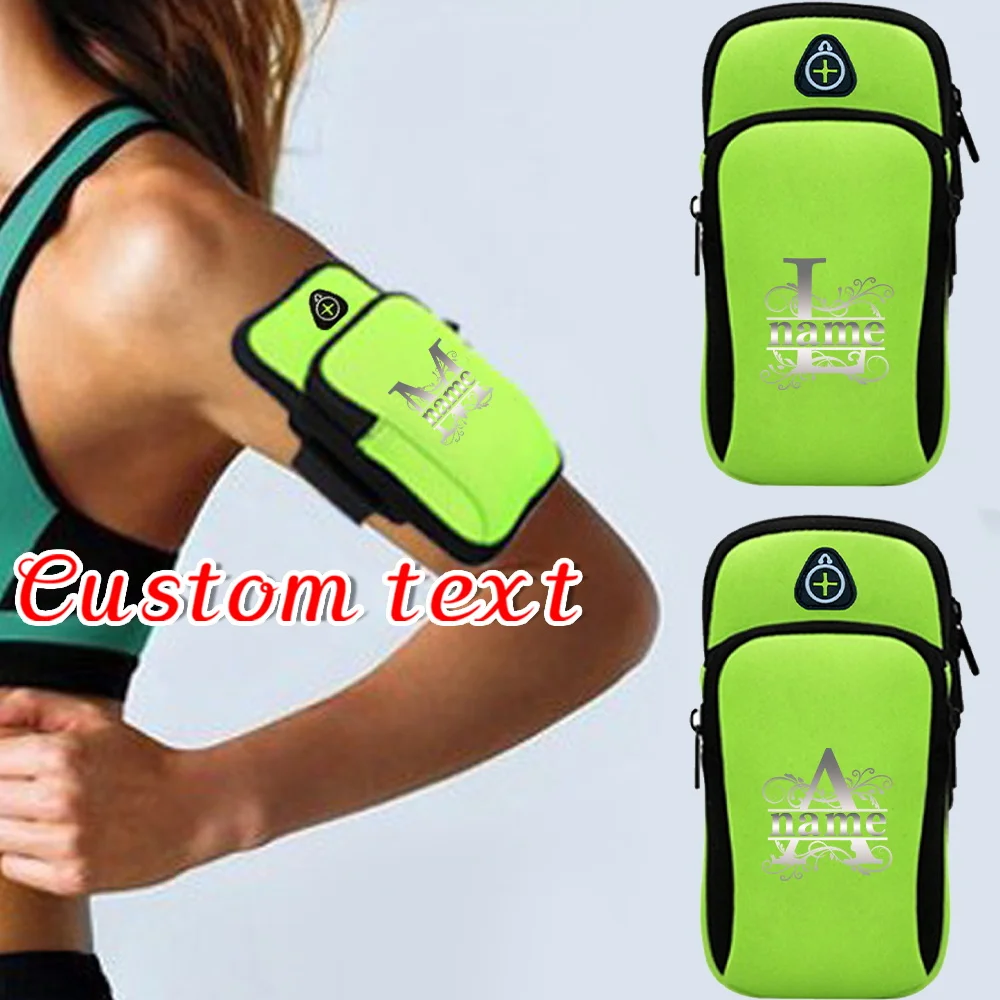 

Personalized Customization Name Green Arm Bag Mobile Phone Arm Strap Bag Outdoor Sports Accessories Mobile Wallet Storage Bag