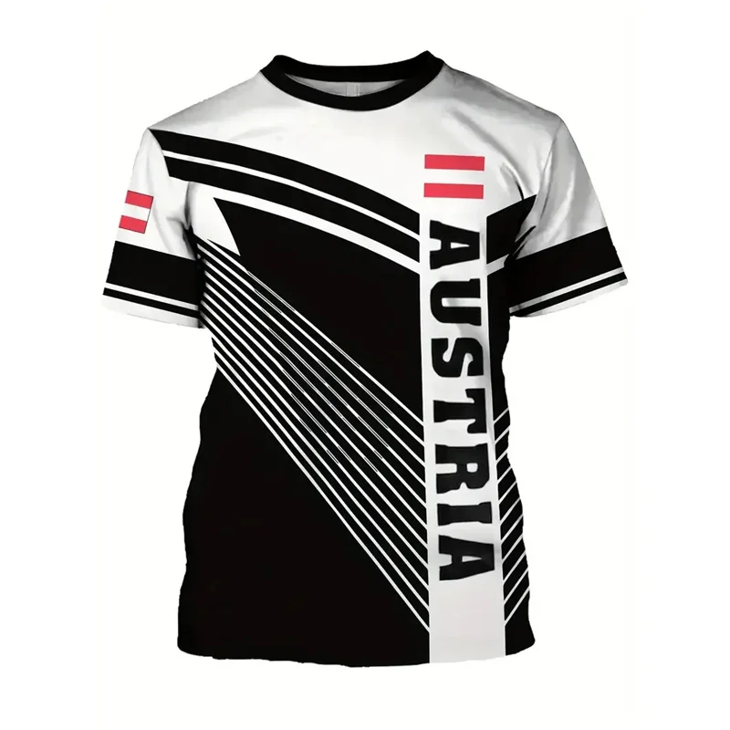 

Austria National Flag Themed T-shirt Men's Clothing 3d Printed Stripe Word T Shirts Casual Fashion Street Short Sleeves Tees