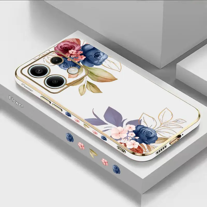 جراب هاتف فاخر مطلي لهاتف Xiaomi Redmi Note ، 13 13Pro 13ProPlus ، 12 12R 12Pro 11 11S 11E 11T 11Pro 11SE 10 Cover ، زهور وردية