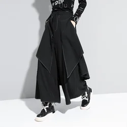 New Japanese Style Extra Layers Design Woman Black Loose Fit Long Wide Legs Pants Casual Streetwear Hurajuku Trousers