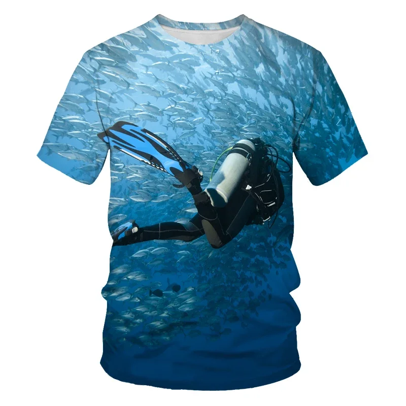 2025 Dive into the sea Underwater T shirts Diving Fish Men Casual Fashion Tshirt Short Sleeve Streetwear Tees Top Clothes
