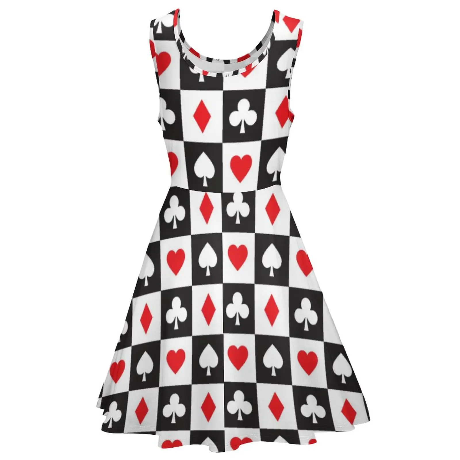 Heart Playing Cards Dress Poker Social Sale Dresses Beautiful Girls Printed One-Piece Dress