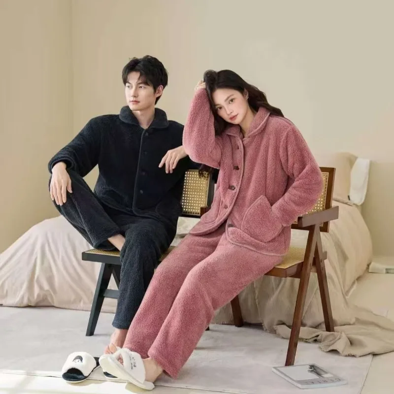 المرجان بيجامة من الصوف الخريف والشتاء مجموعات الأزواج والرجال يمكن الخروج مع الصوف سميكة فضفاضة كبيرة الحجم مجموعة ملابس تنحيف جديدة #2
