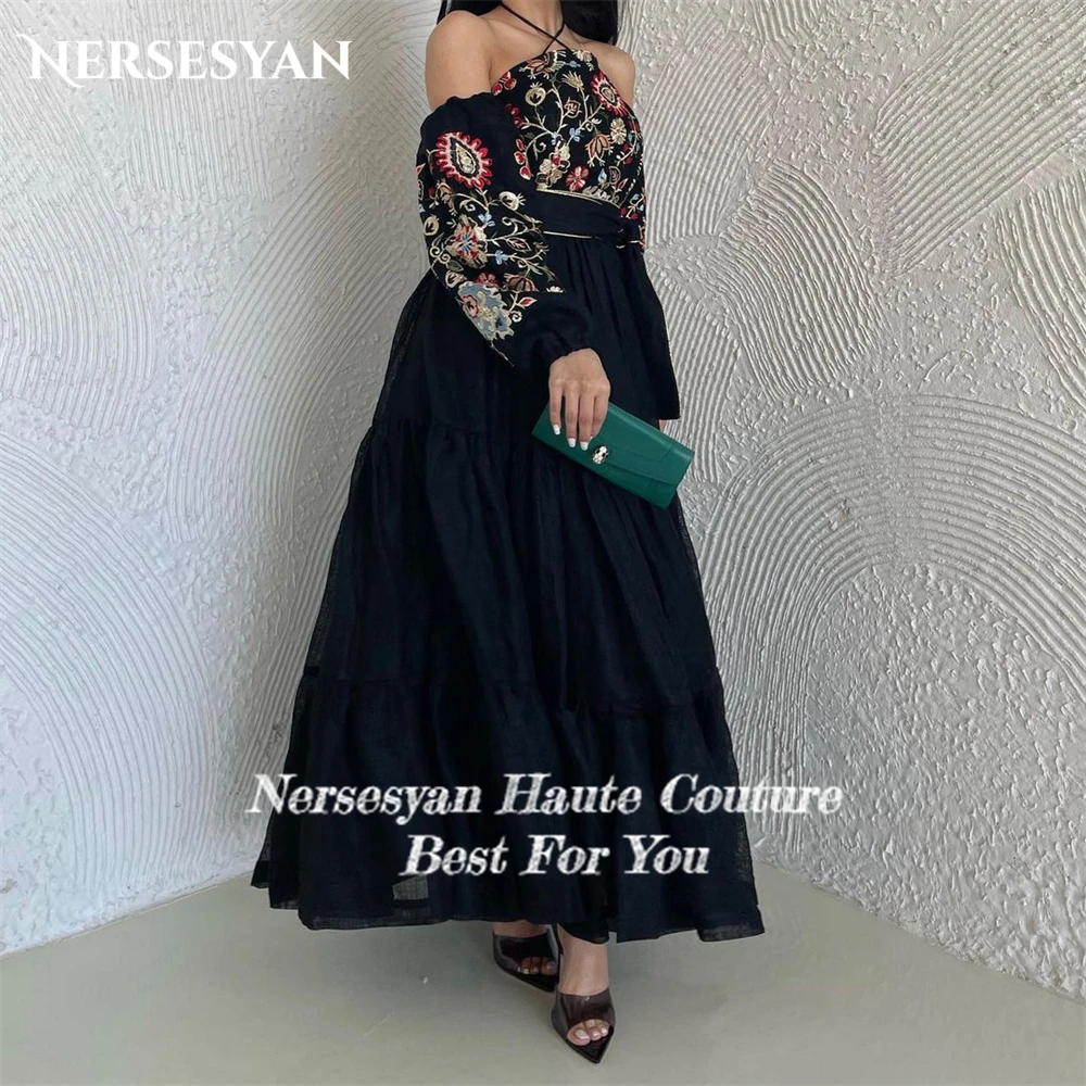 Nersesyan Colorful Lace Formal Evening Dresses Off Shoulder Halter Backless Prom Dress Ankle Length Occasional Party Gowns 2024