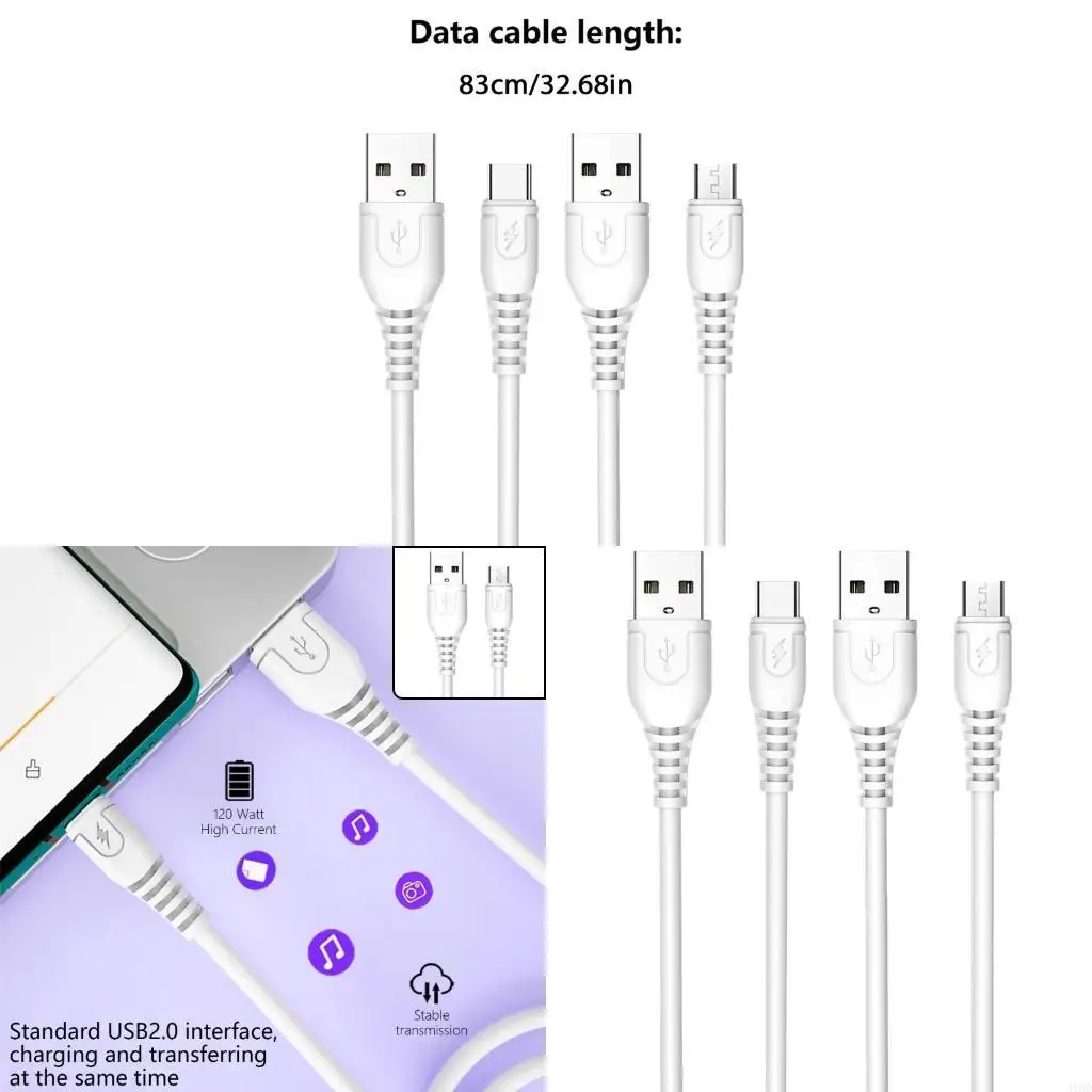 J1HD USB2.0 Male to USB 5Pin/USB C Male Data Cable 2A Power Charging Data Cord Wire
