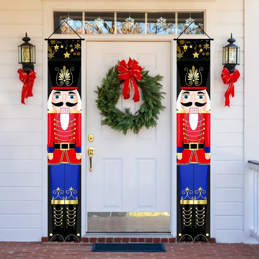 Christmas Nutcracker Banner Decorations Outdoor Solider Christmas Banner for Front Door Yard Porch Garden Indoor Wall Hangings