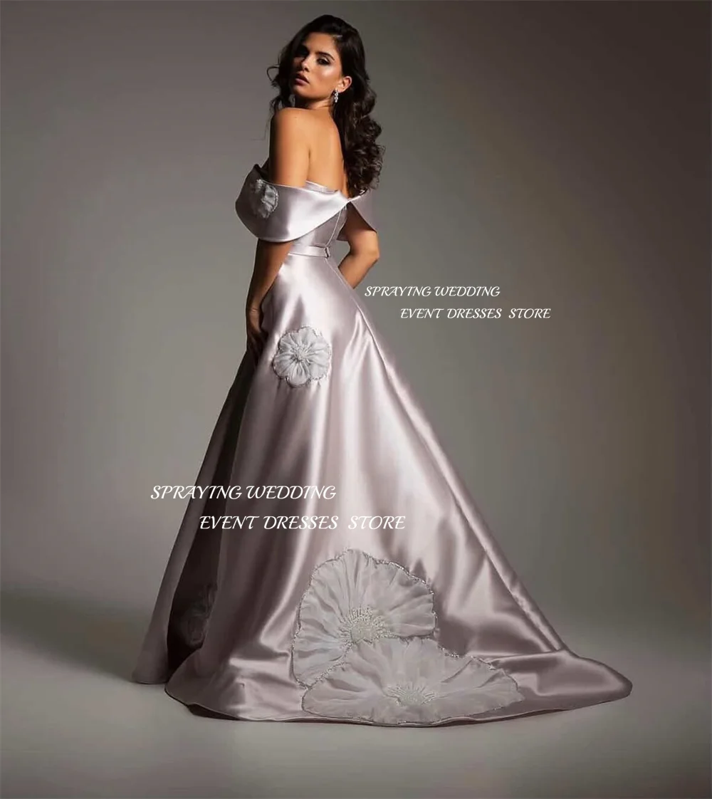 SPRAYING – robe de soirée élégante en Satin perlé, épaules dénudées, longueur au sol, robe d'occasion formelle arabe, personnalisée, 2025