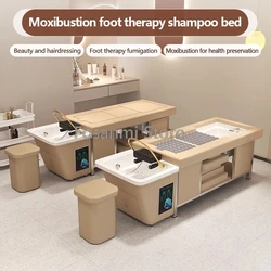 Cama de champú para Spa con moxibustión, baño de pies, ciclo de agua termostático, fumigación, masaje de cabeza, lavado de cabello, juego de sillas