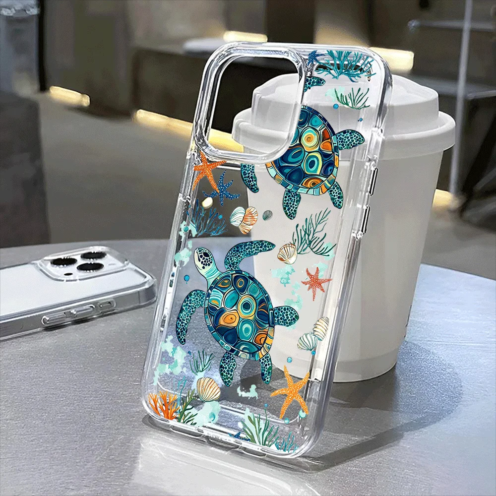 

Sea turtles,shells,starfish,seagrass transparent case,suitable for iPhone16,16Pro,16Pro Max, 16 to 11, 12, 13, 14, 15plus series