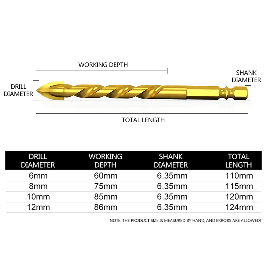 Triangle drill bit 6mm 8mm 10mm 12mm all-ceramic glass concrete cement wall hand electric drill tile punch twist drill turn head