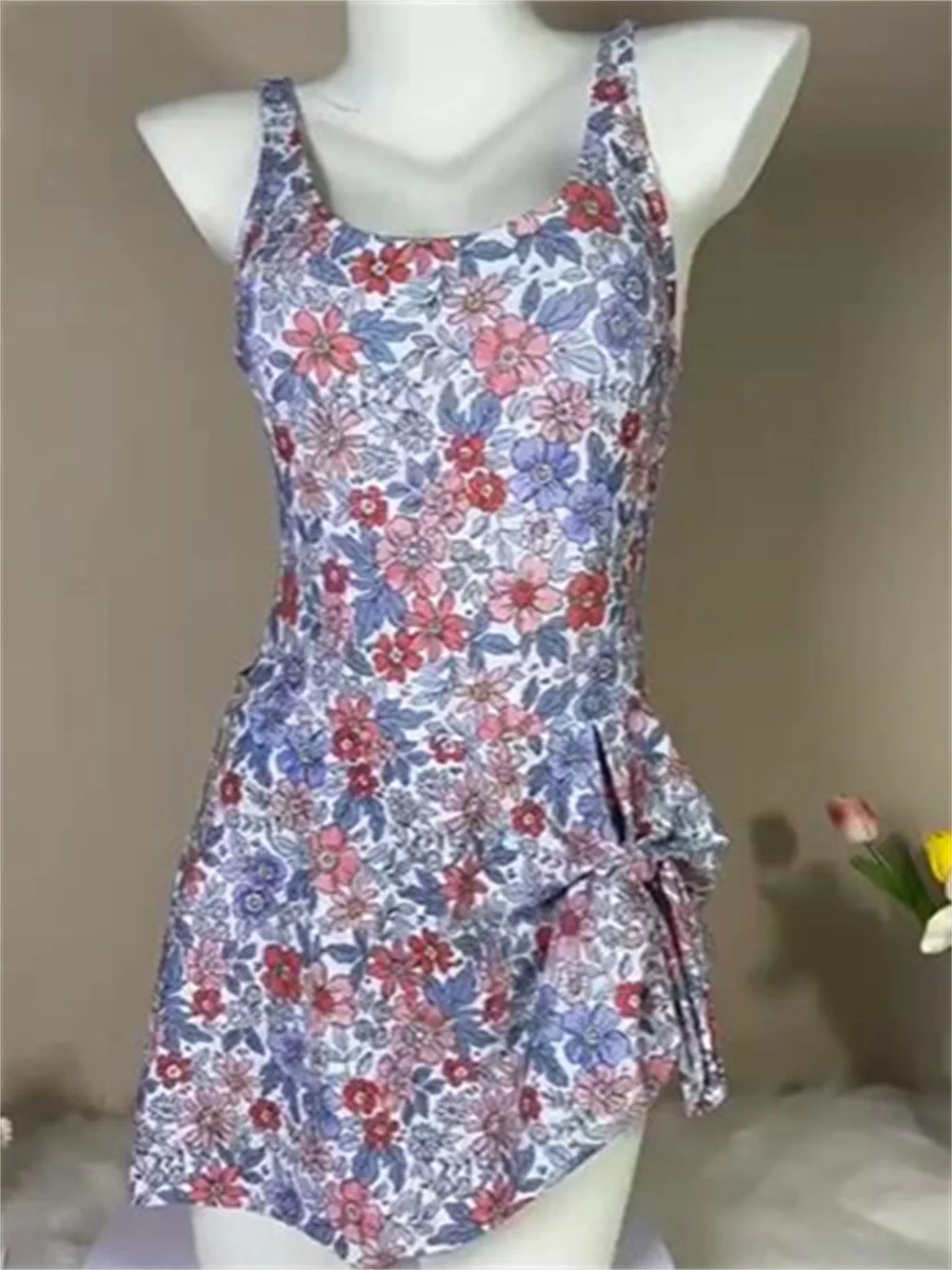 

Сексуальное цветочное бикини-платье с завязками, купальник пуш-ап, женский цельный купальник для отпуска, пляжные платья с узлами, комплекты бикини с принтом