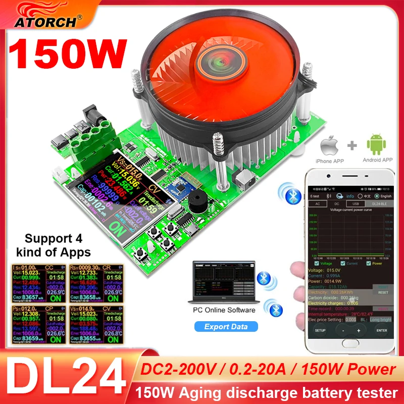 Power Usb Tester Bateria de Lítio de Carga Eletrônica Capacidade Monitor de Descarga Medidor de Alimentação Verificador com App Dl24 150w 20a dc