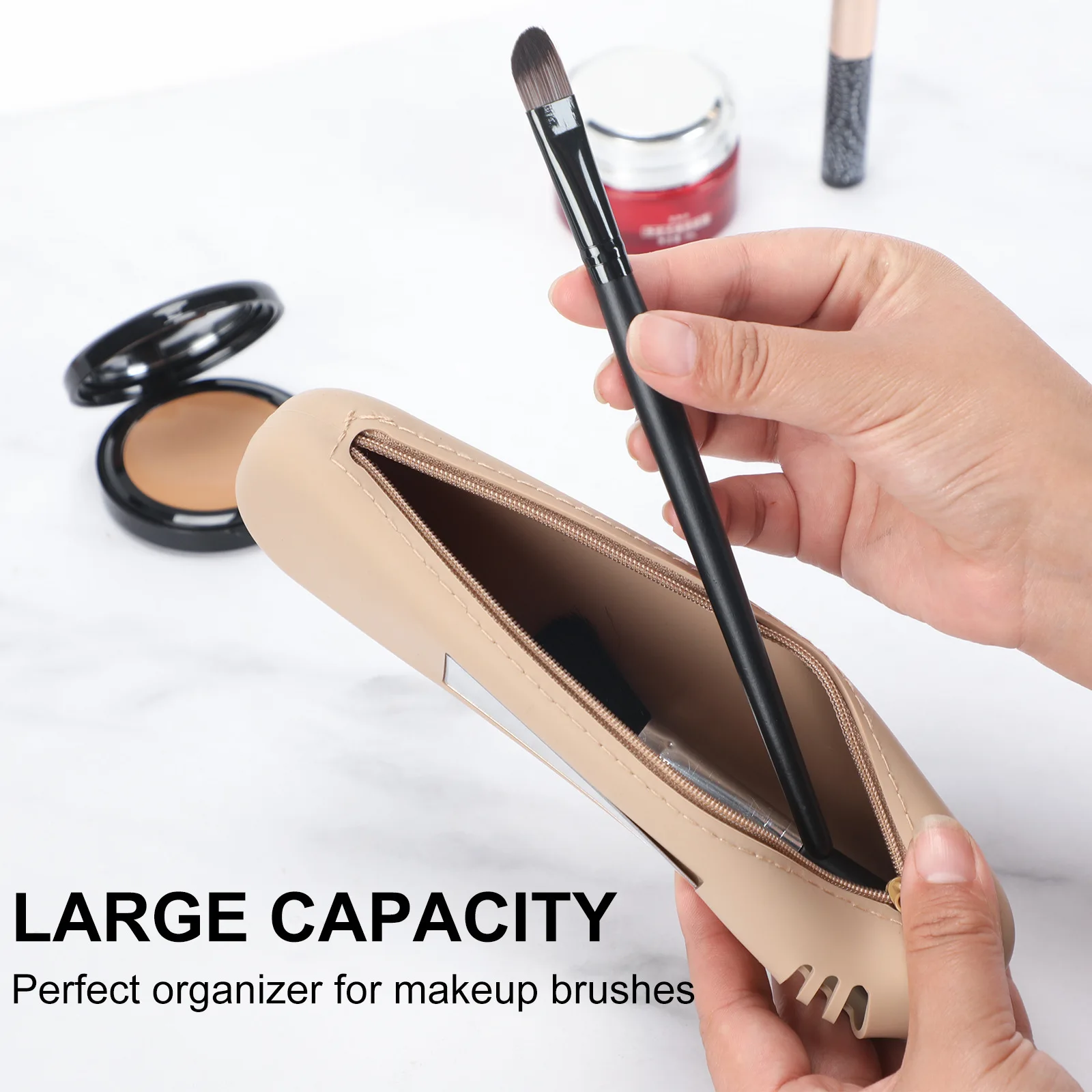 Silicone Makeup Brush Case Travel Waterproof Breathable Makeup Brush Holder Fashion Portable Ladies Dust-Proof Cosmetic Bag