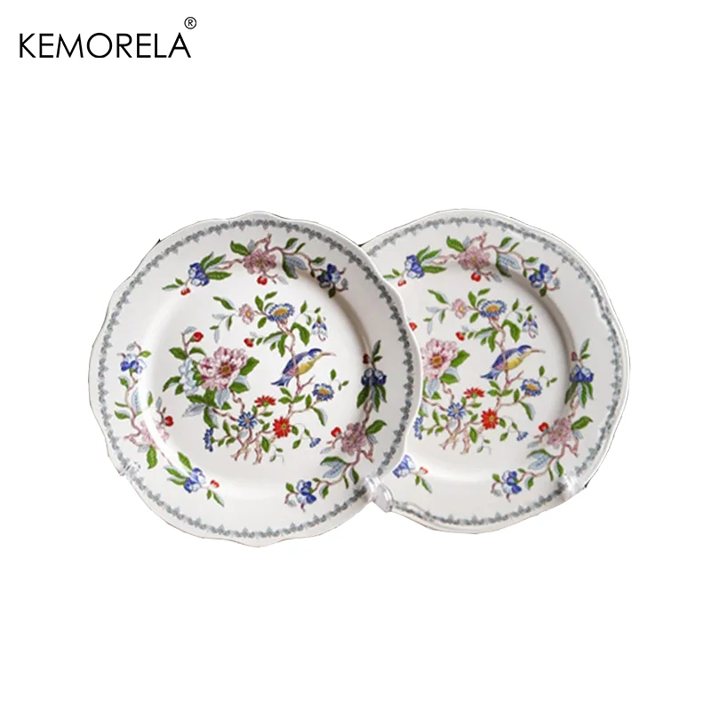 Painted Floral Decorative Ceramic Plate European Modern Afternoon Tea Bone China Dessert Cake Dishes Steak Pasta Dinner Plates