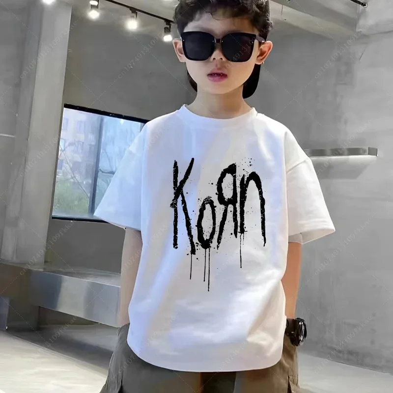 Korn Cartoon Rock Band Music Album T Shirt Boys Girls Harajuku Metal Gothic Oversized T-shirt Summer Cotton Child Short Sleeves