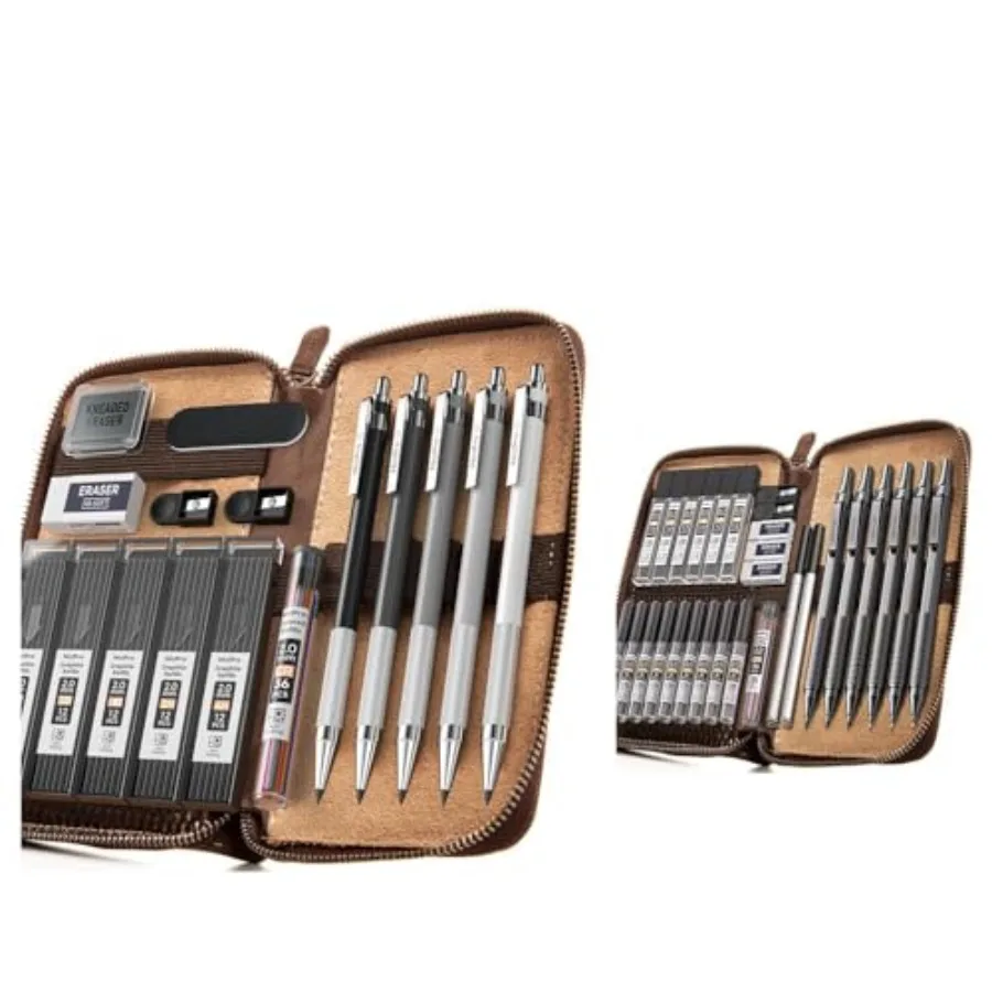 

30PCS Black Metal Mechanical Pencils Set in Leather Case + 17PCS Metal 2mm Mechanical Pencil Set in Leather Case