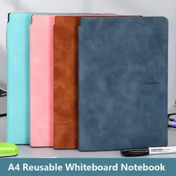 Leather A4 Whiteboard Notebook Reusable With Erasing Cloth Office Notebooks With Whiteboard Pen Stationery Memo Pad