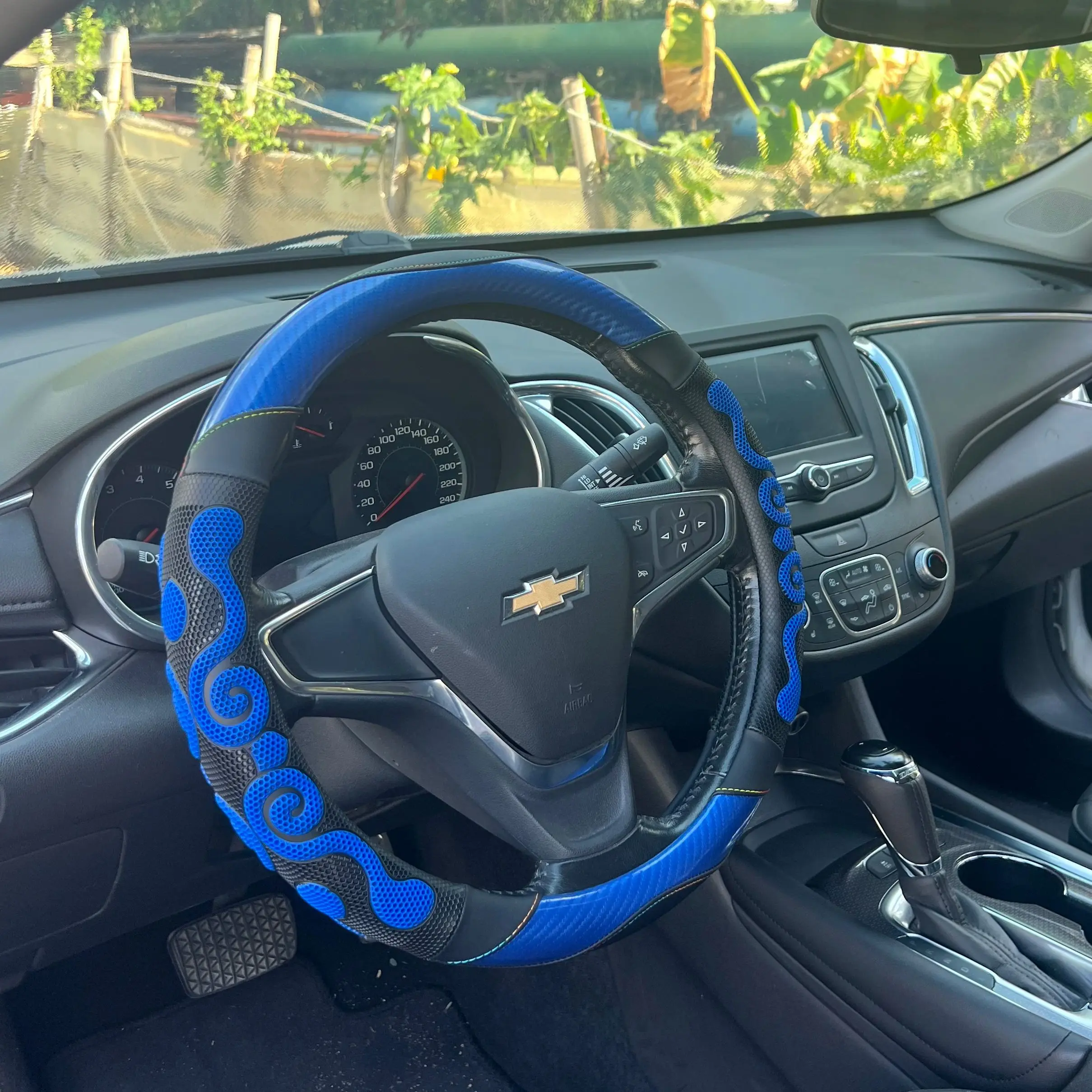 

PU Leather Carbon Fiber Steering Wheel Cover with 3D Honeycomb Silicone Non-Slip Grip Comfortable Feel Fits 38cm Diameter