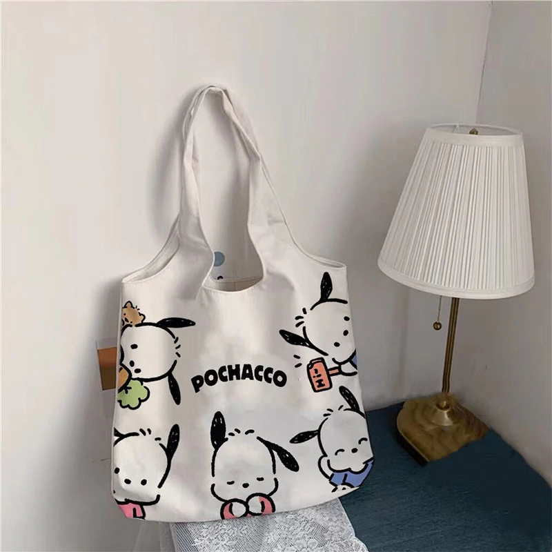 Kawaii Sanrio Shoulder Bag Pochacco Anime Cute Cartoon Shopping Student Book Storage Canvas Handbag Baby Toys For Girls Gifts