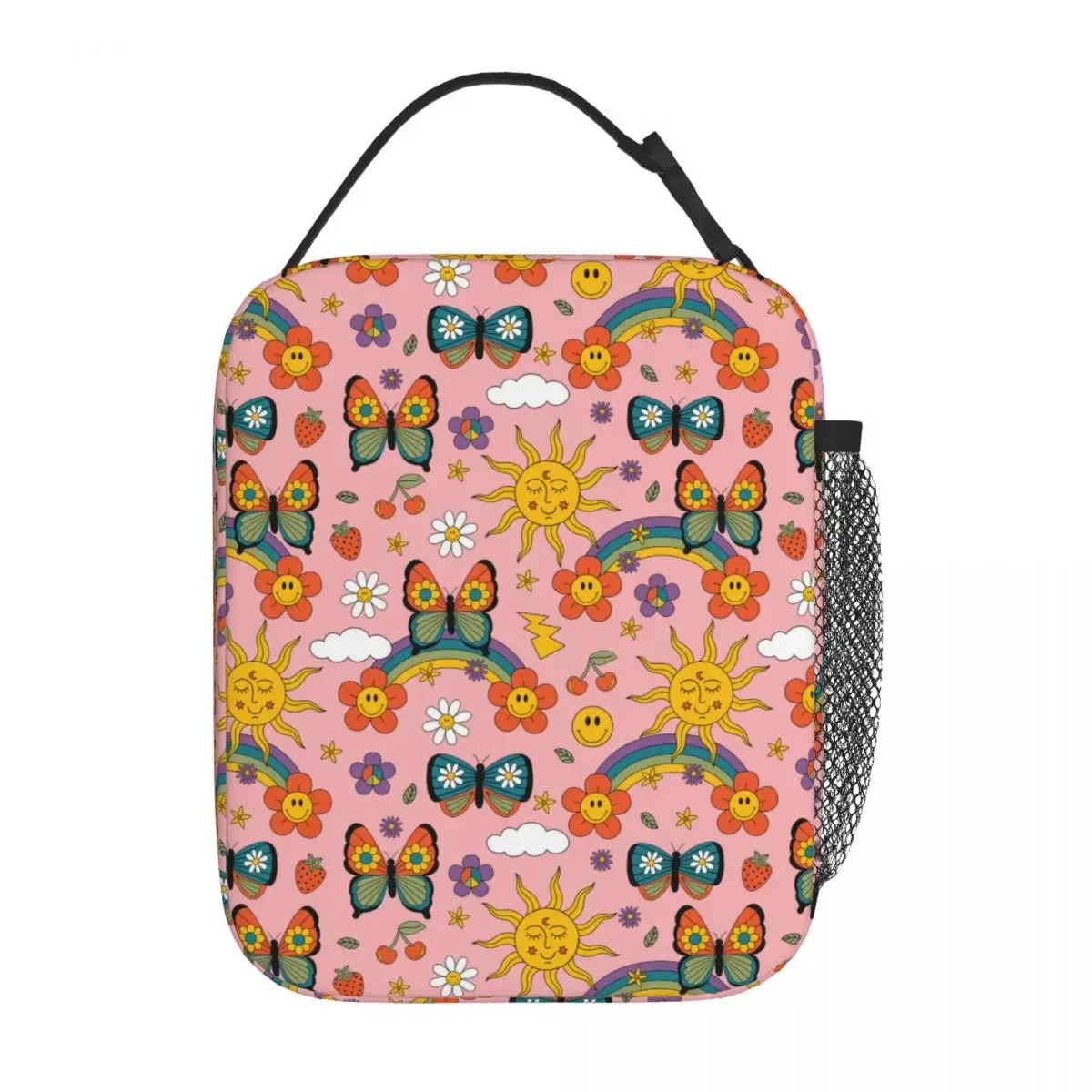 

Trippy Sun Rainbow Butterfly Insulated Lunch Bag Food Container Bags Portable Thermal Cooler Lunch Boxes for School Office