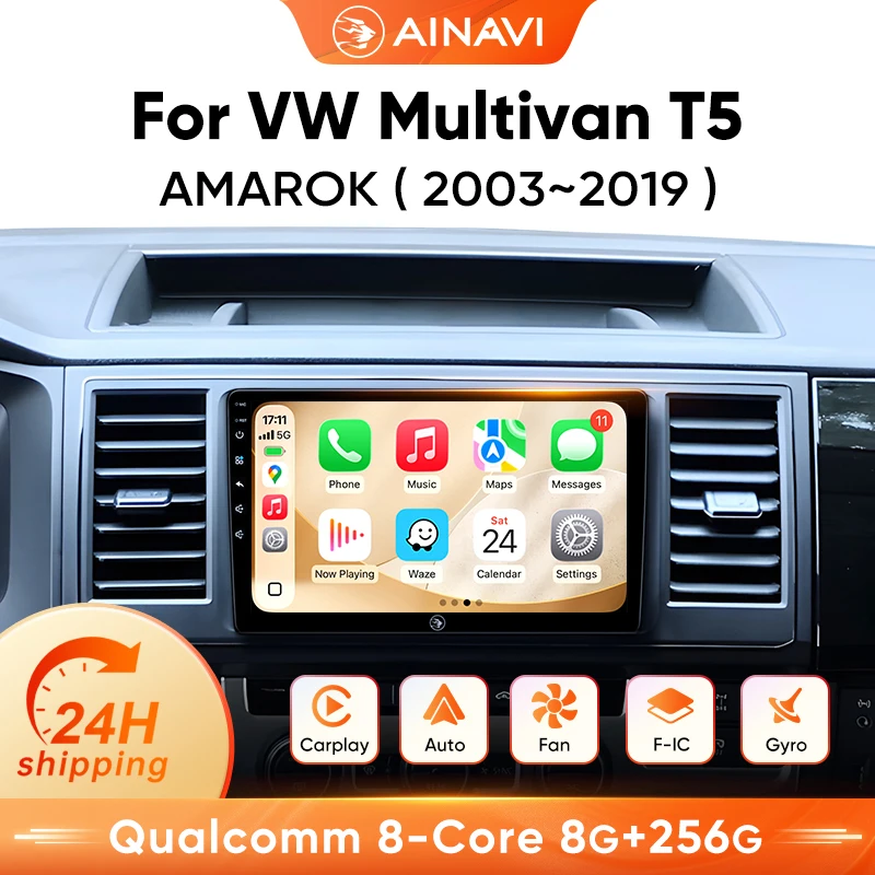 Autoradio Ainavi per Volkswagen VW Amarok Multivan T5 Tiguan, con Carplay wireless, Android Auto, lettore multimediale per auto 4G, SWC, BT5.0, schermo HD IPS, HDMI, DSP, FM, AM, RDS, navigazione GPS.