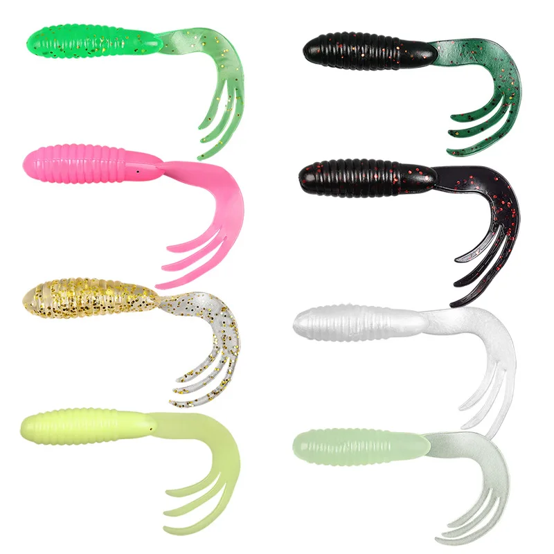 Kit de leurres souples Little Elf 10-80 pièces avec queues frisées et triples, disponibles en tailles 4cm, 5cm, 6.5cm pour la pêche