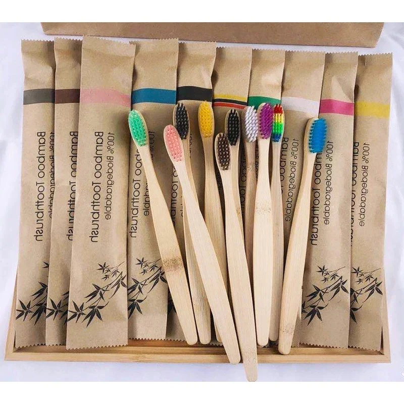 10 Pcs Bamboo Toothbrush Biodegradable Eco Friendly Soft Bristles Natural Organic Toothbrushes for Adults Oral Care