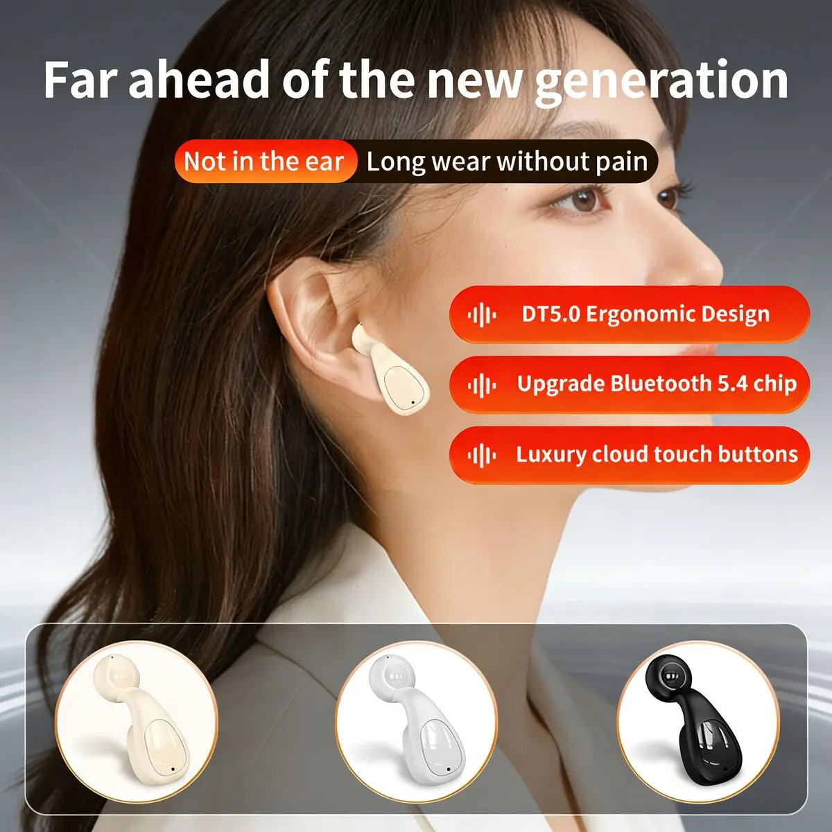 

Single Half-In-Ear Bluetooth Wireless Earphones New Type-C Charging Noise Reduction Long Standby for Music Daily Use All Devices