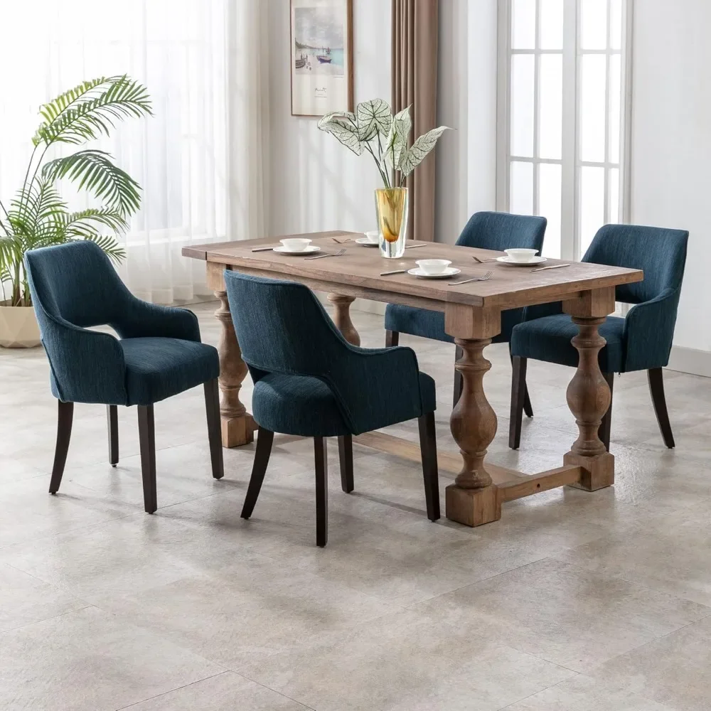 

Набор из 4 обеденных стульев с деревянными ножками, мягкие стулья с акцентом для гостиной, столовой, ресторана, льняной обеденный стул