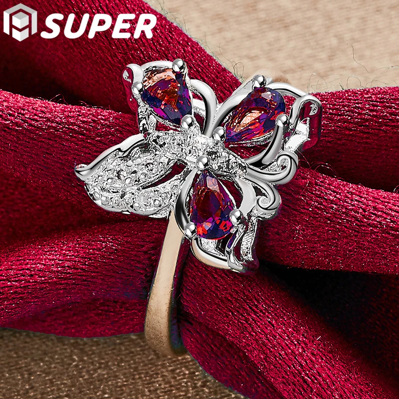 

925 Sterling Silver Blue Aaa Zircon Butterfly Ring For Woman Fashion Wedding Engagement Party Gift Charm Jewelry