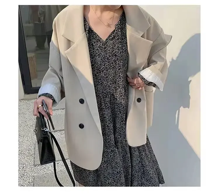 Brauner Blazer für Damen, elegant, offiziell, für Frühling und Herbst, modisch, langärmelig, übergroß, schick, lässige Anzugsjacke – Detail 6
