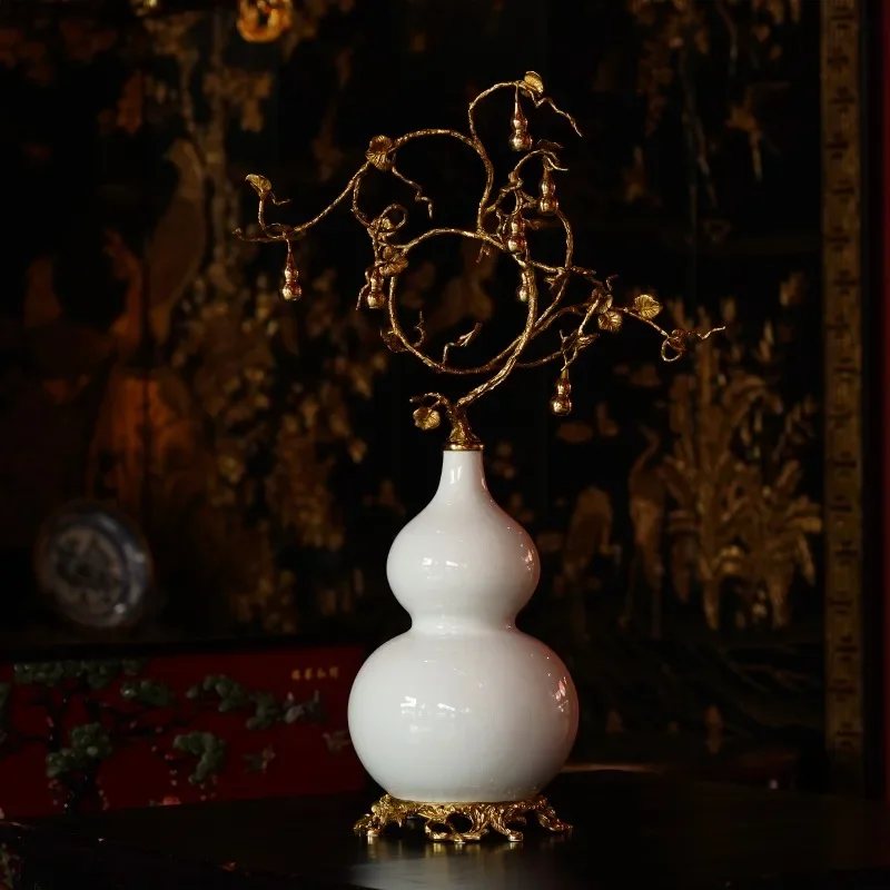 GY214 light luxury porcelain inlaid with copper, gourd Duozi Duofu Lu, entrance decoration ornament