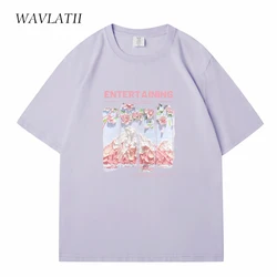 WAVLATII New Women Purple Soft Cotton T shirts Female Green Streetwear Summer Tees Lady Casual Printed Short Sleeve Tops WT2330