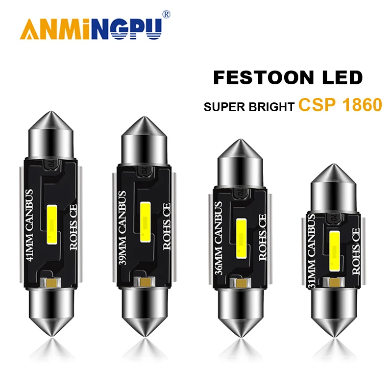 ANMINGPU 2X Signal Lamp C5W Festoon Led 31mm 36mm 39mm 41mm CSP 1860SMD C10W LED Interior Reading Lamps Dome Light White 12V