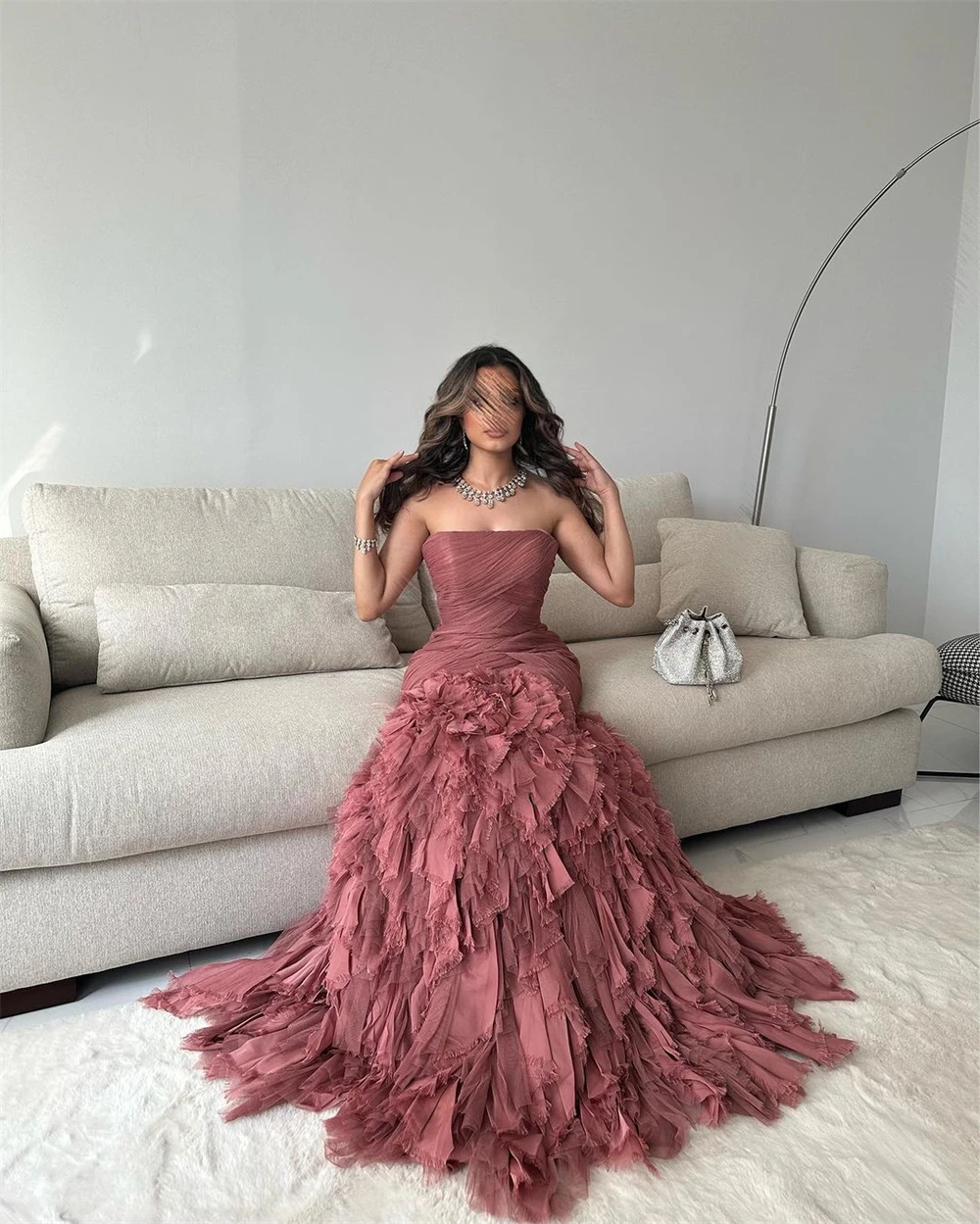 Customized Prom Dresses Elegant Strapless Sheath Homecoming  Flowers Fold ChiffonOccasion Evening Gown  vestido de festas longo