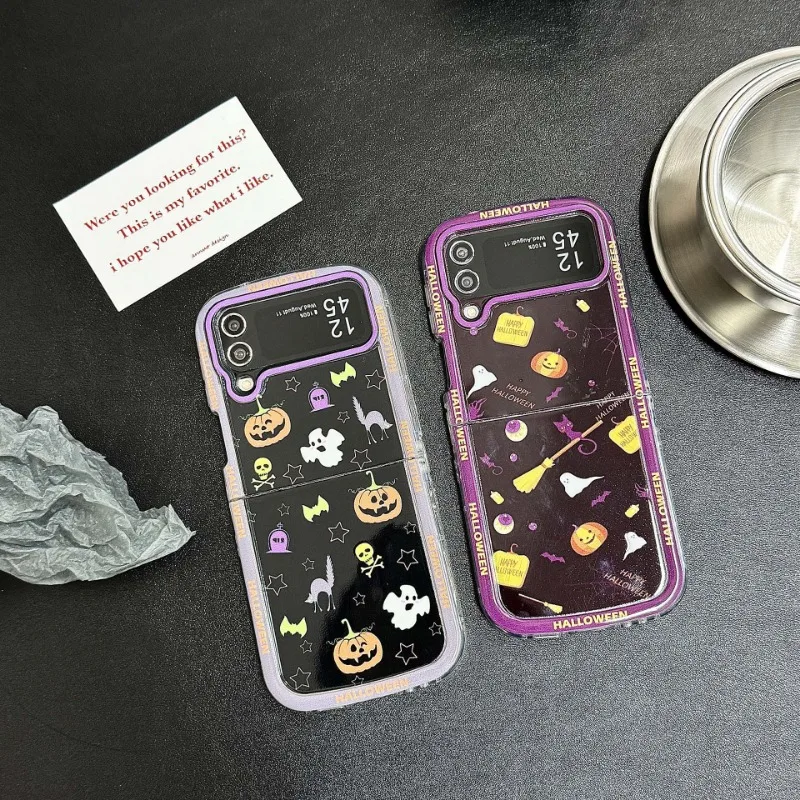 Happy Halloween Pumpkin Ghost Phone Case for Samsung Galaxy Z Flip 3 4 5 6 Hard PC Back Cover for ZFlip5 ZFlip6 Case Shell