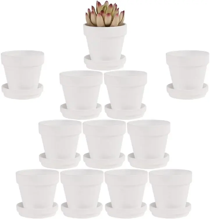 

White Terra Cotta Pots with Saucer- 12-Pack Large Terracotta Pot Clay Pots 3'' Clay Ceramic Pottery Planter Cactus Flowe
