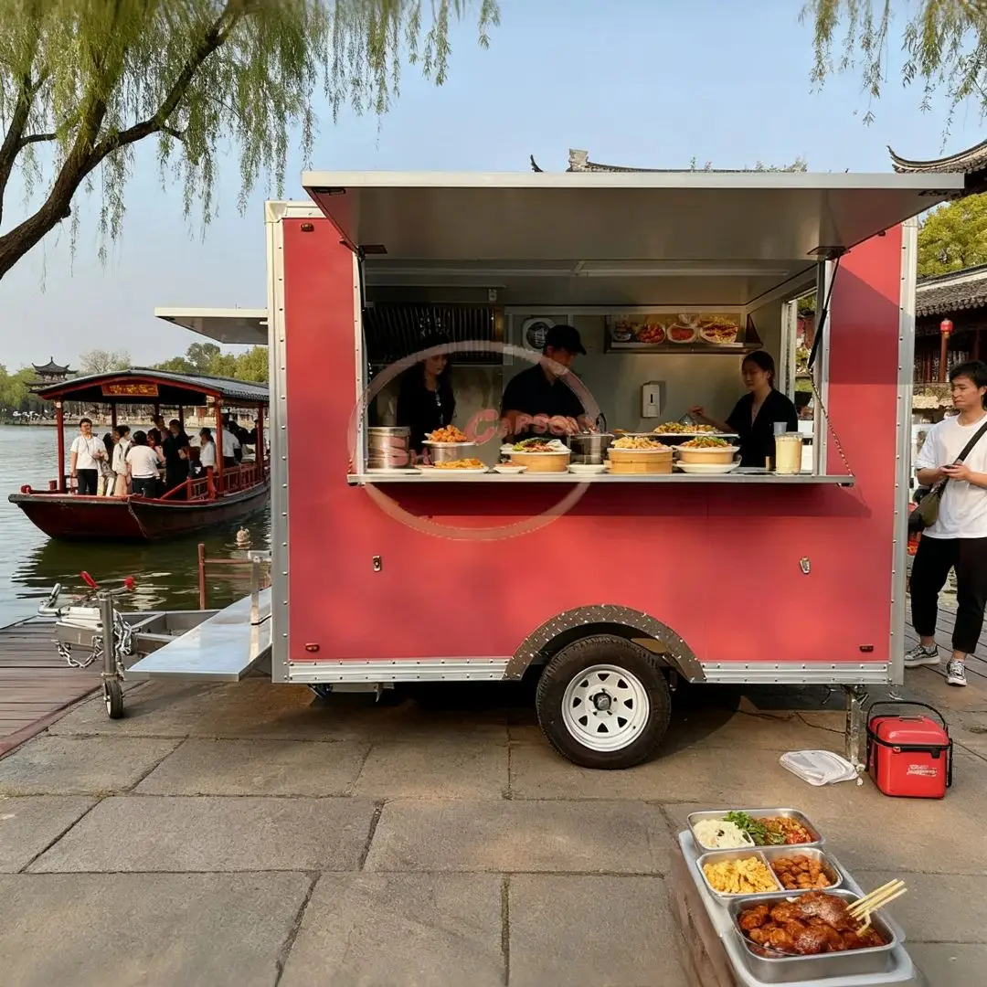 

Customizable Fiberglass Food Truck, Mobile Kitchen, Fast Food Vending Trailer with Sink and Hood