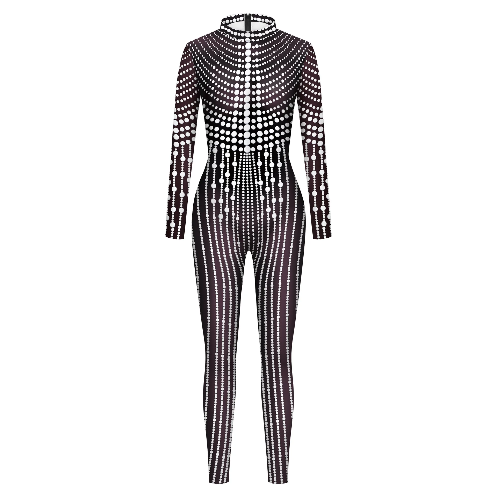 Women Men 3D Printing Geometric Dots Jumpsuit Halloween Party Cosplay Tight Fitting Suit Punk Role Play Outfit Dance Costumes