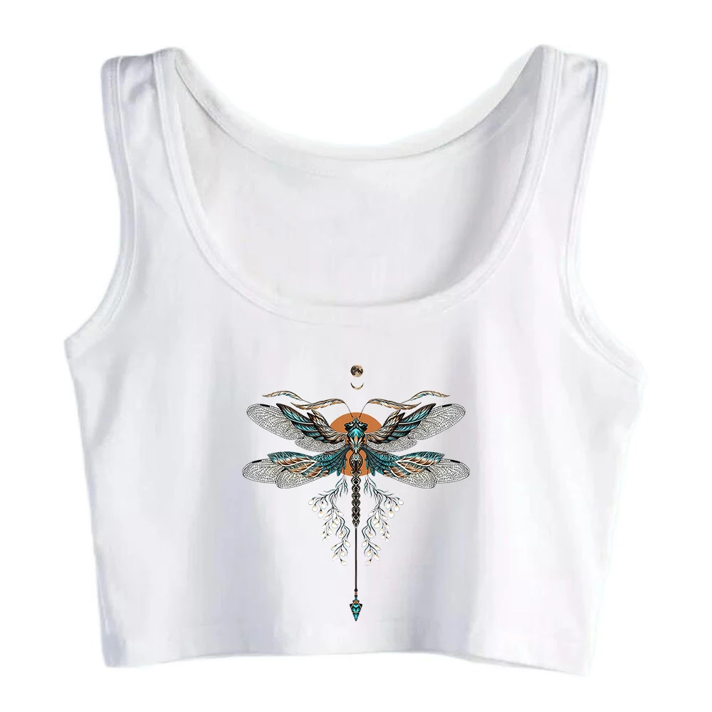 Dragon Fly Graphical Sexy Slim Fit Crop Top Girl's Leisure Sports Fitness Training Tank Top Street Fashion Personalized Camisole