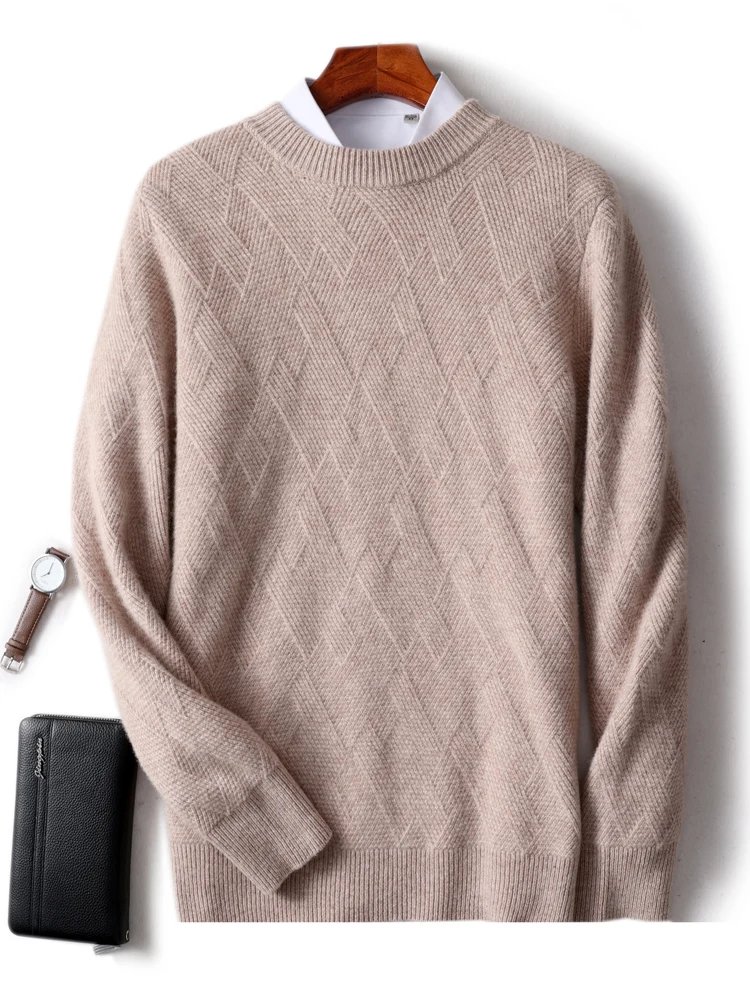 New Autumn Winter Men's Cashmere Sweater 100% Merino Wool Thick Warm O-Neck Pullover Large Size Basic Knitwear Soft Casual Tops