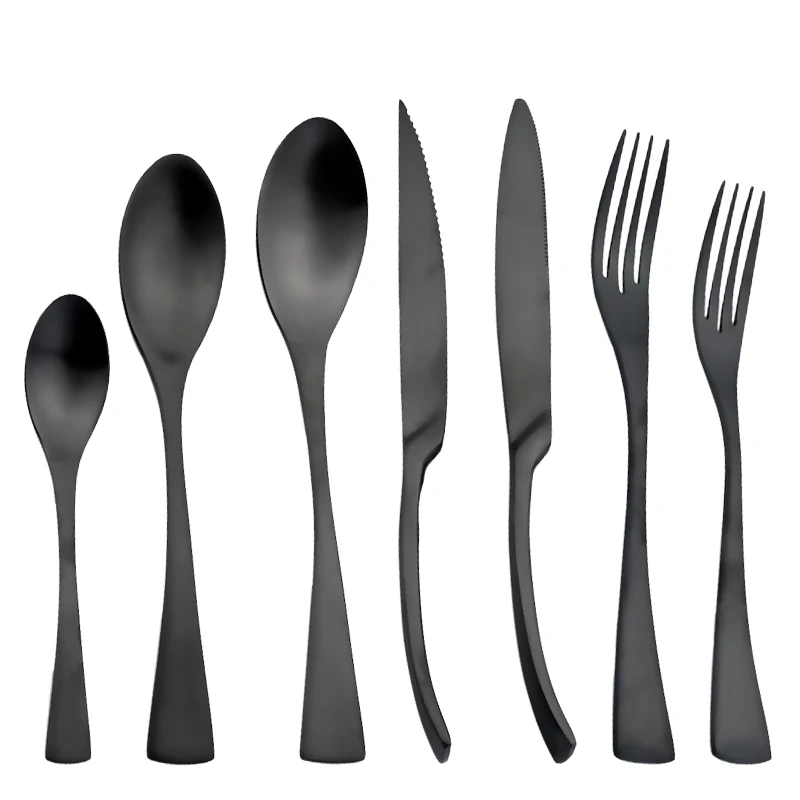 

7Pcs Dinnerware Set Steak Stainless Steel black Tableware Knife Fork Coffee Spoon Cutlery Set Western Kitchen Flatware