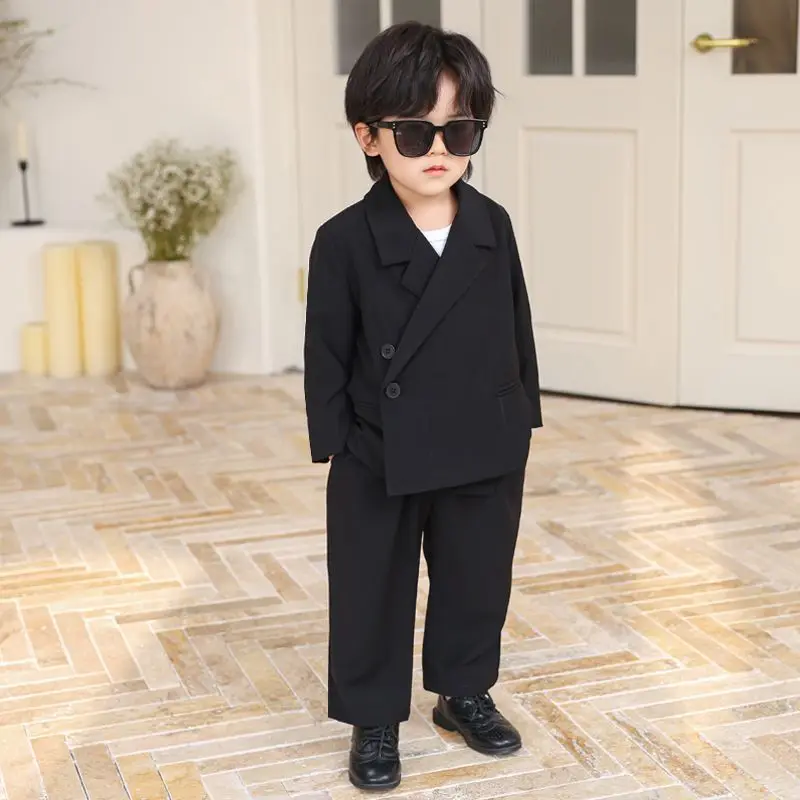 Boys Casual Blazer Suit Set Spring Autumn Korean Style Kids Gentleman Formal Outfit Jacket Pants