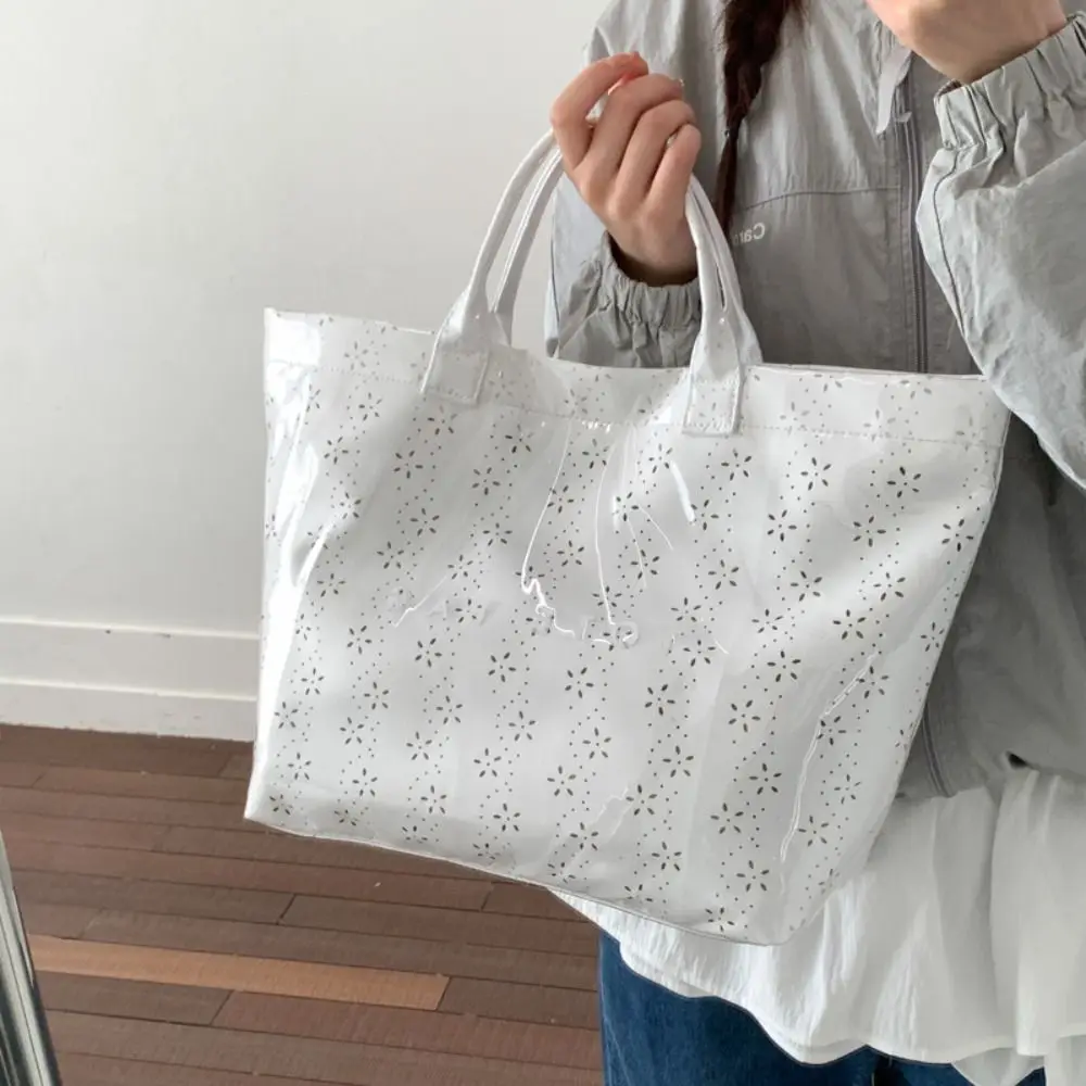 

Waterproof Transparent Jelly Bag Letter Print Flower Letter Prints Handbags Large Capacity Shoulder Bag Beach Bag Storage Bag