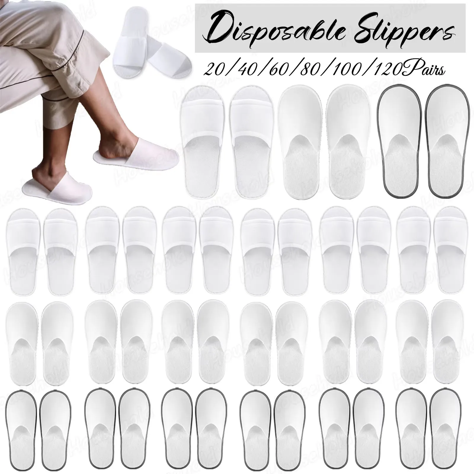 20–120 Paar weiße Hotelslipper, Unisex-Einweg-Hausschuhe für Gäste, rutschfeste Badezimmerslipper, Spa-Slipper für Männer und Frauen
