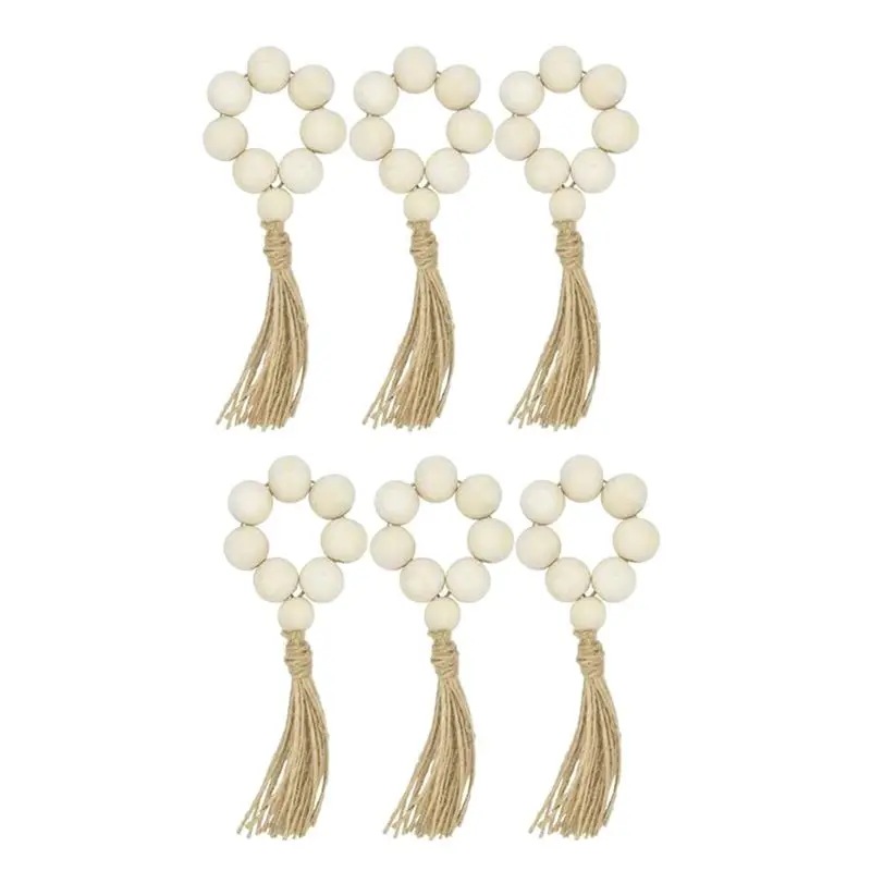 ABWZ-Set Of 18 Beaded Wood Napkin Rings With Table Setting Wedding Party Décor Accessories Napkin Holder Natural Style