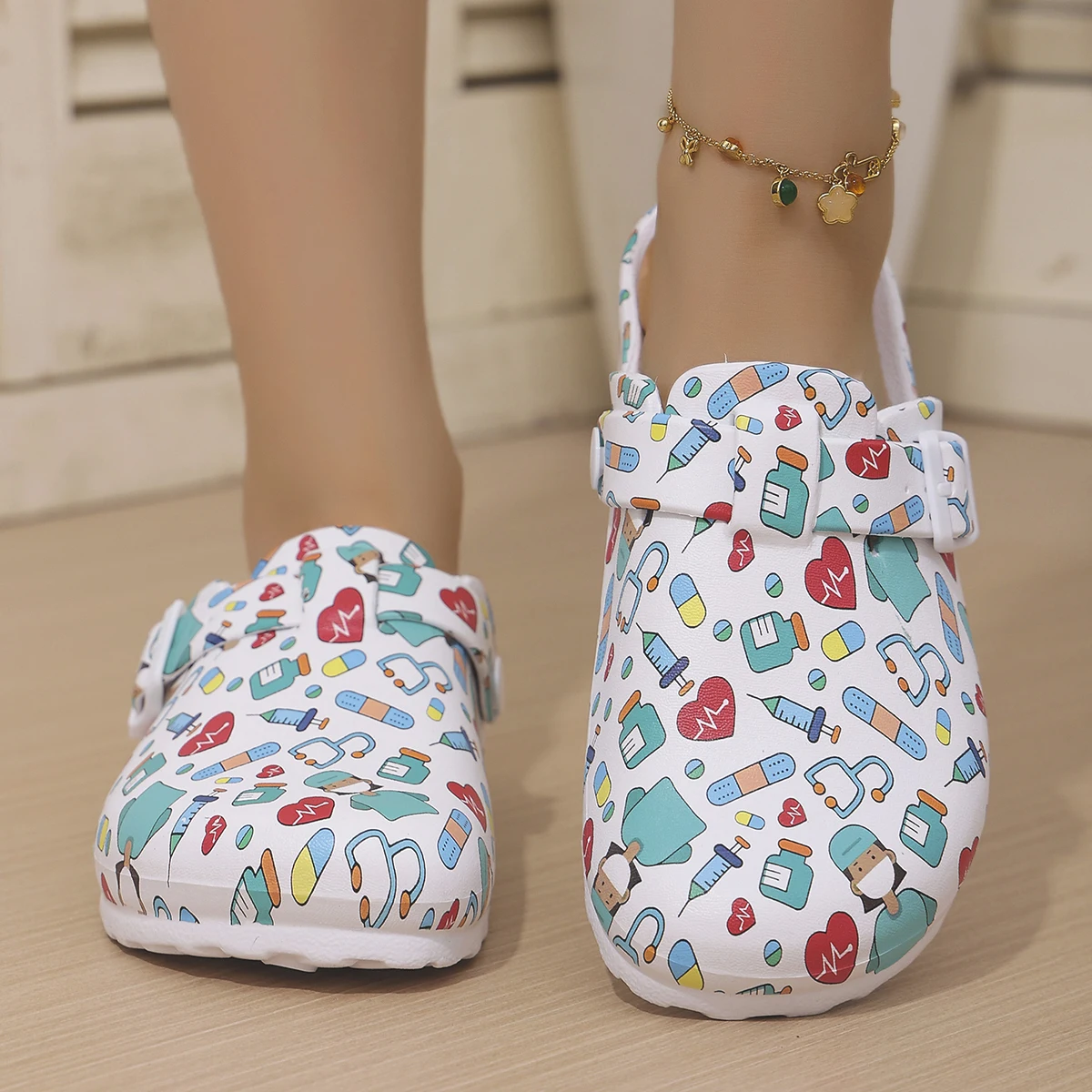 Women's Fashion Closed-Toe Shoes Cute Cartoon Patterns Thickened Soft Sole for Slip Resistance and Wear Resistance Lightweight a