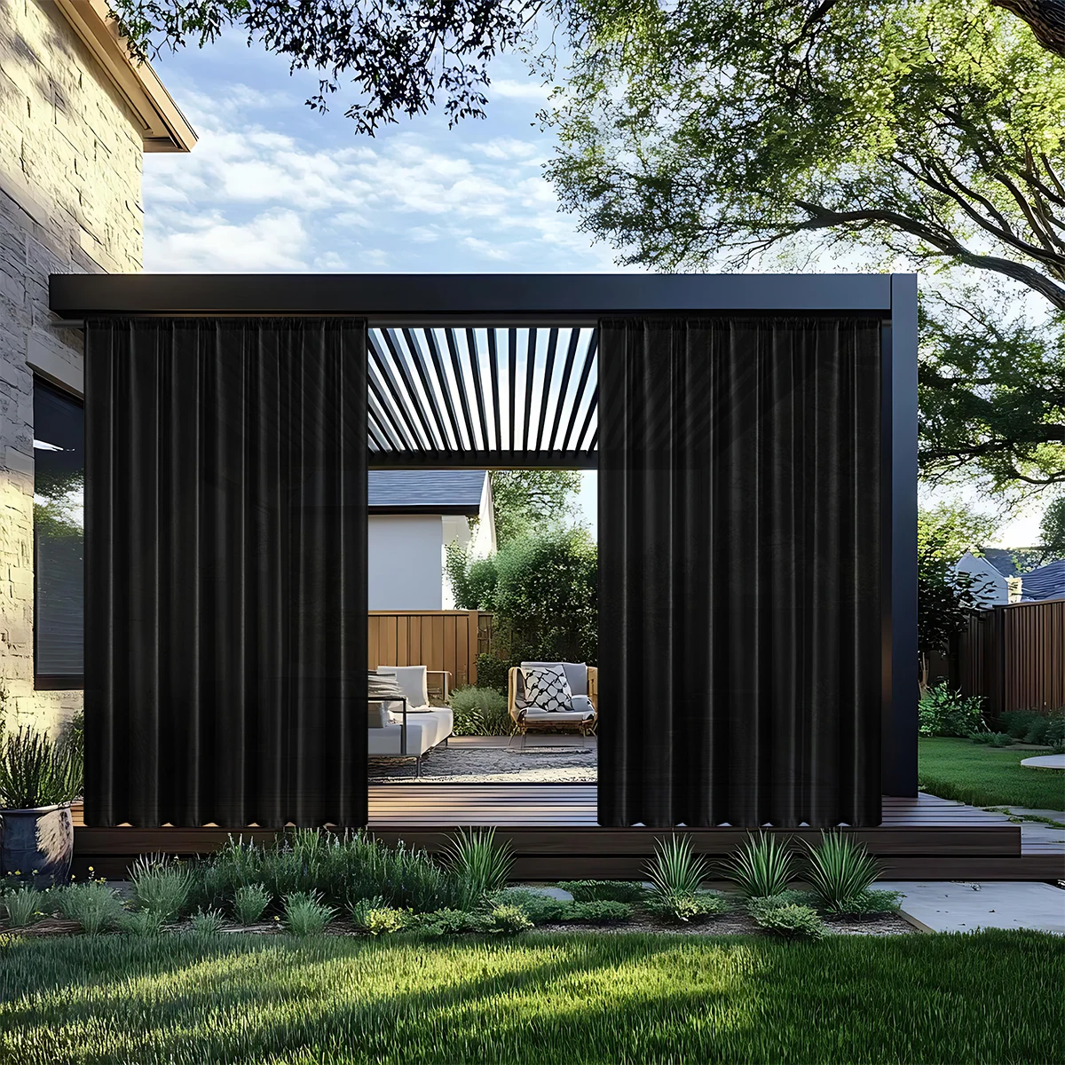 1pc Modern Solid Terylene Waterproof Outdoor Curtain, Sheer Curtains for Terrace Balcony Showcase, Summer Curtains Rod Pocket